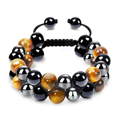 Tigers Eye Black Obsidian Hematite Triple Protection Bracelet